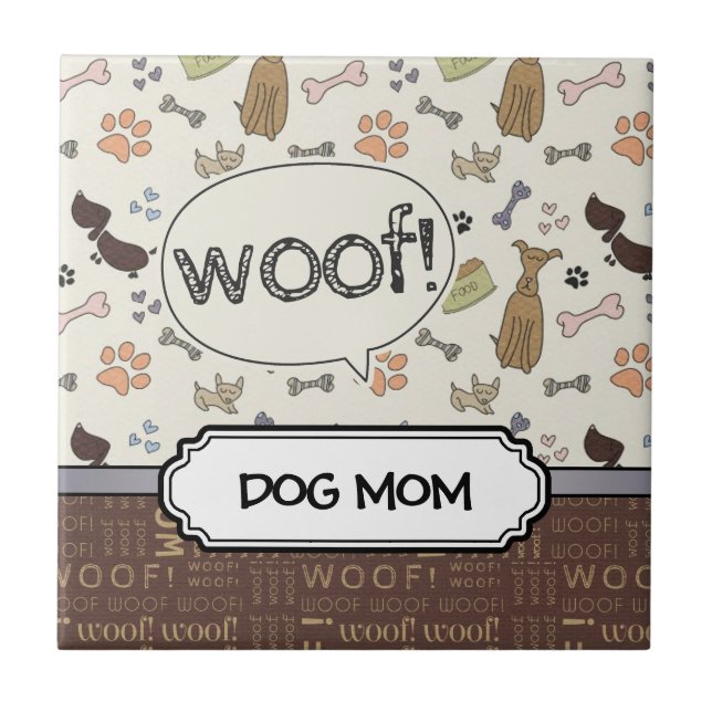 WOOF! Dog Lover - Puppies pattern personalized Tile (Front)