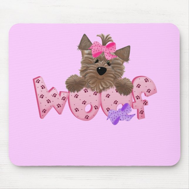 Woof Dog Pink Tshirts and Gifts Mouse Pad (Front)