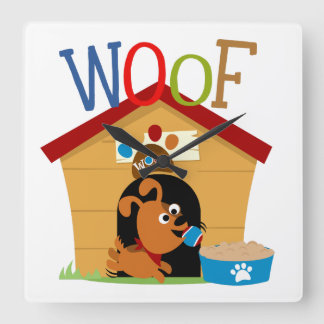 Woof Dog Square Wall Clock