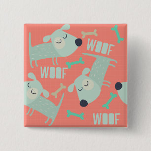 Woof Dogs and Bones 2 Inch Square Button
