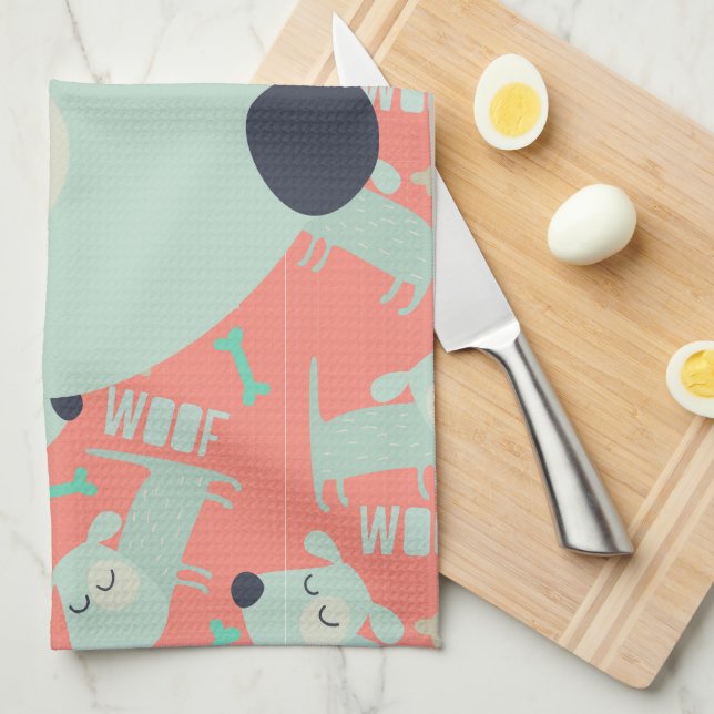 Woof Dogs and Bones Kitchen Towel (Quarter Fold)