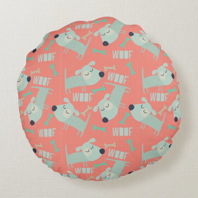 Woof Dogs and Bones Round Pillow (Back)
