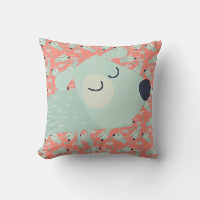 Woof Dogs and Bones Throw Pillow (Front)