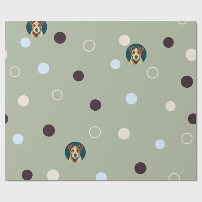 Woof-dot Jade — Refined Terrier and Circle Pattern Wrapping Paper (Flat)