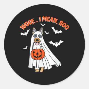 Woof Mean Boo Funny Ghost Dog Halloween German Classic Round Sticker