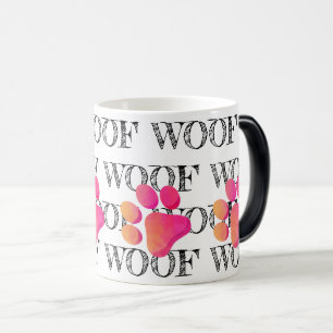 WOOF Pattern Pink Paw Print Colourful Modern Fun Magic Mug