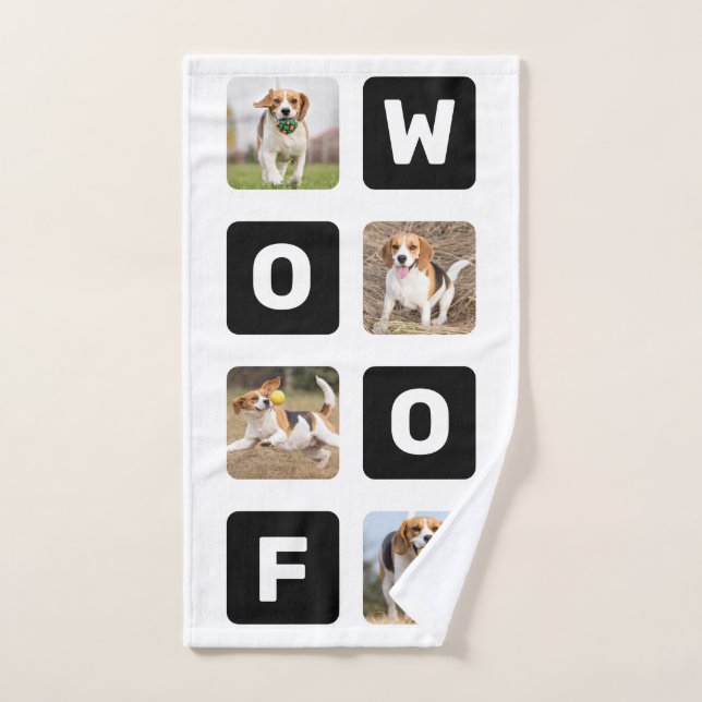 Woof Personalized Pet Dog Lover Photo Collage Hand Towel (Hand Towel)