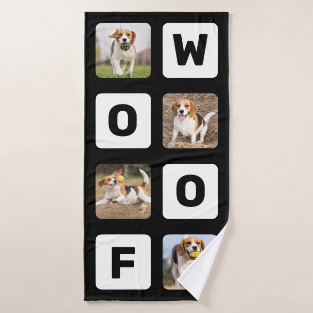 Woof Personalized Photo Collage Pet Lover Dog Bath Towel (Bath Towel)
