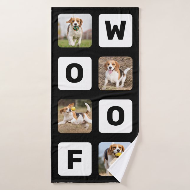 Woof Photo personnalisée Collage de photos chien d (Serviette de bain)