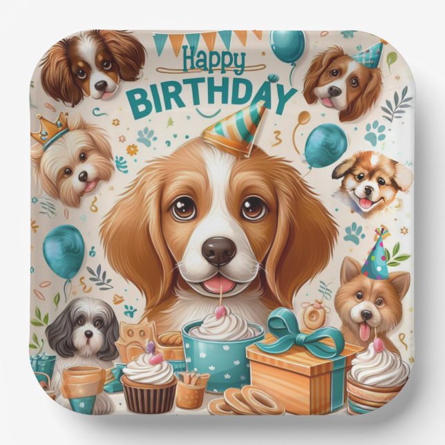 Woof-tastic Dog Happy Birthday Tableware Paper Plate (Front)