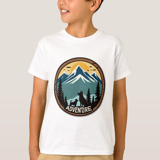 Woof & Wander – Rustic Adventure Dog Badge T-Shirt (Front)