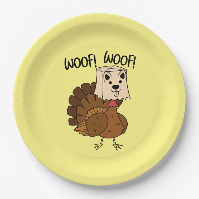 Woof Woof Funny Thanksgiving Turkey Dinner Paper Plate (Front)
