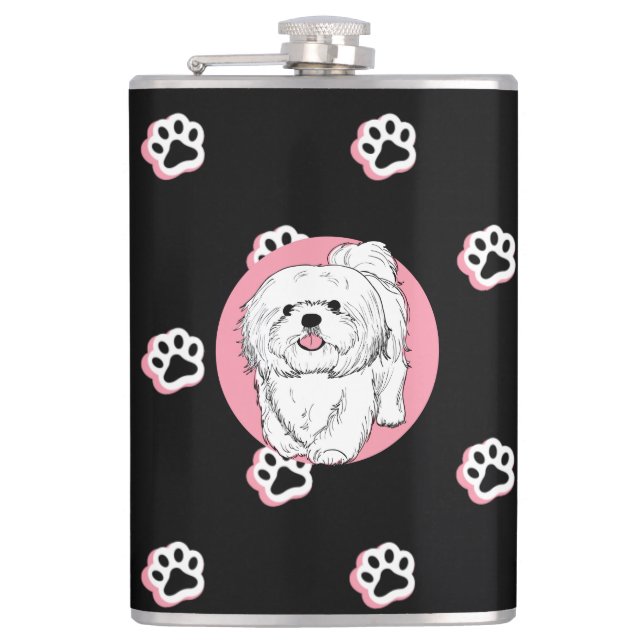 woof! woof! Lhasa apso Hip Flask (Front)