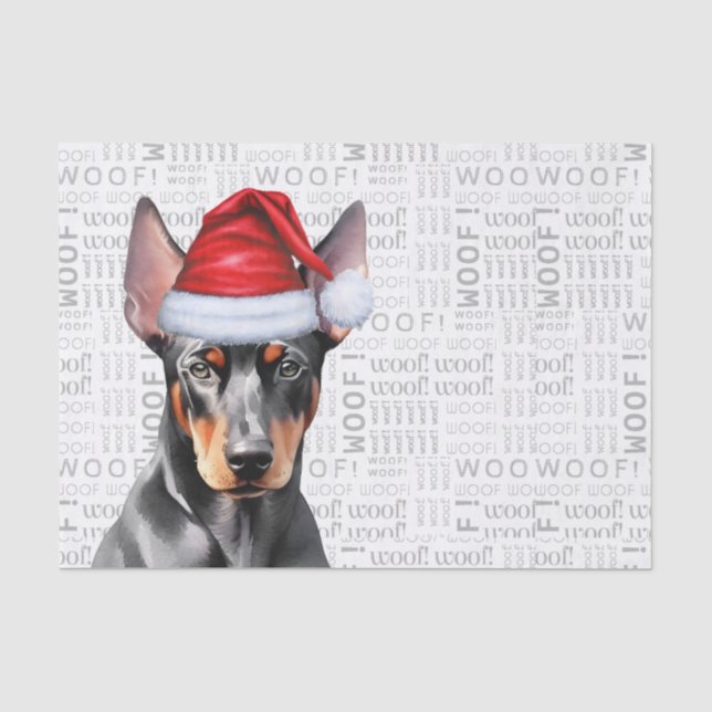 Woof Word Art and Christmas Doberman Pinscher Dog Tissue Paper (Front)