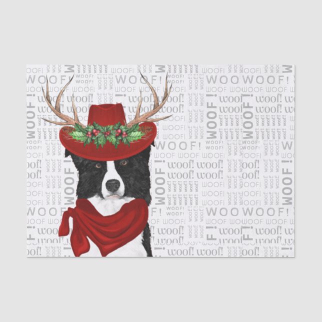 Woof Words and Christmas Border Collie Lover Tissue Paper (Front)