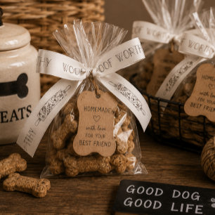 Woof Worthy Homemade Dog Treat White & Brown Satin Ribbon