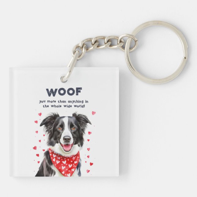 Woof you more than Border Collie Heart Bandana Keychain (Back)