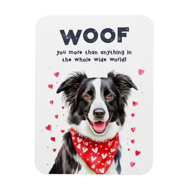 Woof you more than Border Collie Heart Bandana Magnet (Vertical)