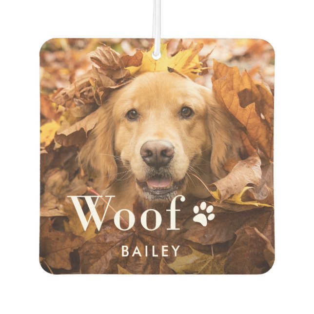 Woof | Your Dog's Photo and a Paw Print Air Freshener (Front)