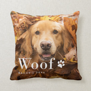 Woof Your Dog's Photo and a Paw Print Throw Pillow