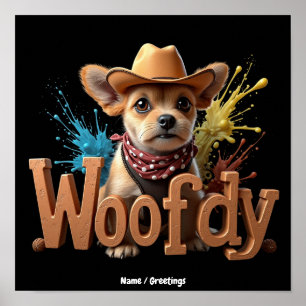 Woofdy Funny Western Cowboy Dog in Texas Poster