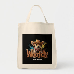 Woofdy Funny Western Cowboy Dog in Texas Tote Bag