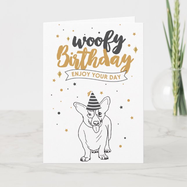 Woofy Birthday Corgi Cute Puppy Sketch Cute Puppy  Card (Front)