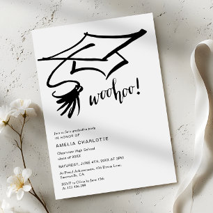 Woohoo Grad Cap Modern Chic Graduation Invitation