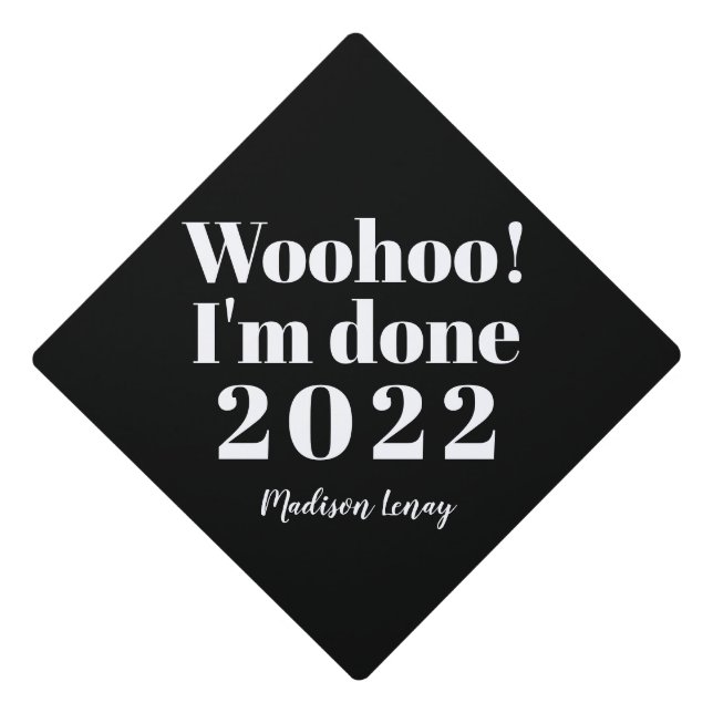 Woohoo Im Done Funny Saying Graduate 2022 Graduation Cap Topper (Front)