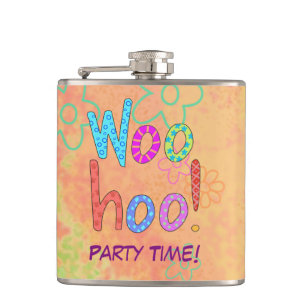 WooHoo Party Time Name Personalized Word Hip Flask