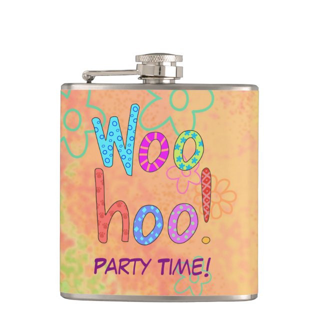 WooHoo Party Time Name Personalized Word Hip Flask (Front)