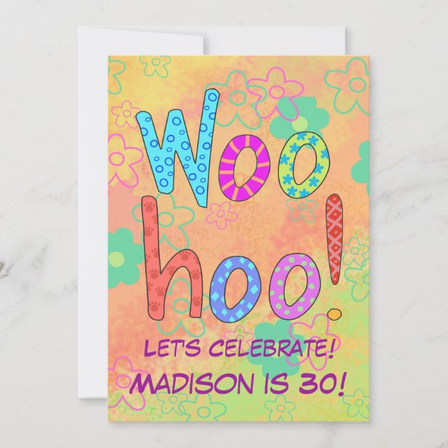 WooHoo Word Art Orange 30e anniversaire Invitation (Devant)