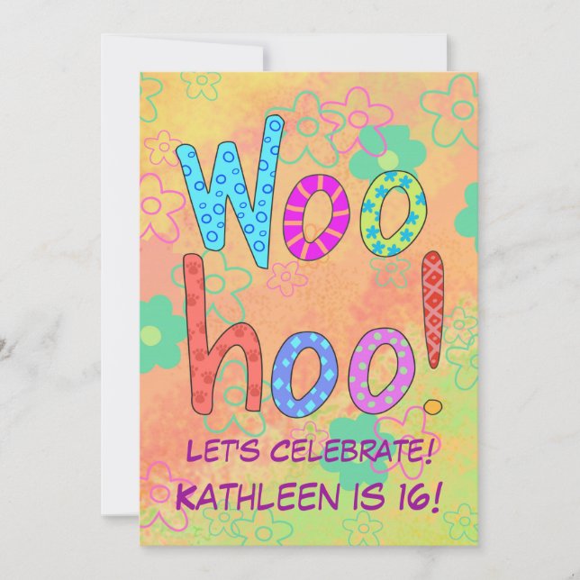 WooHoo Word Art Sweet 16e anniversaire Invitation (Devant)