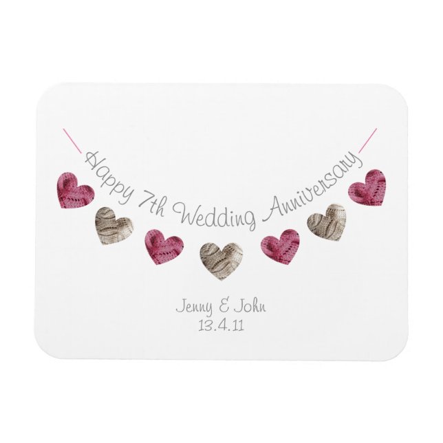 Wool 7th wedding anniversary bunting gift magnet (Horizontal)