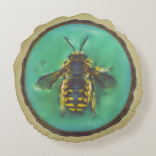 Wool Carder Bee Round Pillow