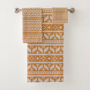 Wool Cross Stitch Knit Knitted Christmas Pattern Bath Towel Set
