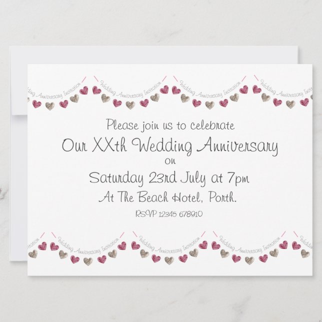 Wool heart bunting Wedding Anniversary Invitation (Front)