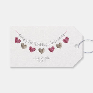 Wool heart personalised 7th wedding anniversary gift tags
