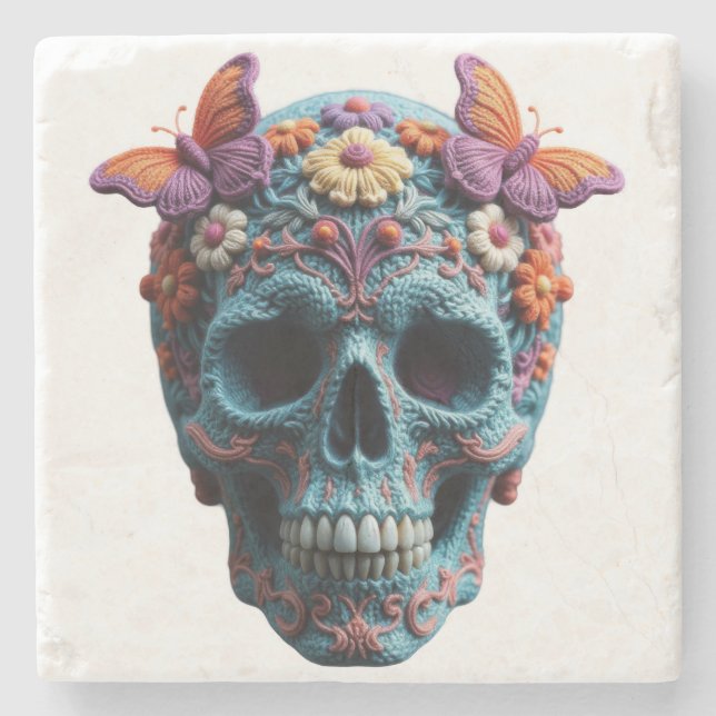 Wool Skull Stone Coaster (Front)