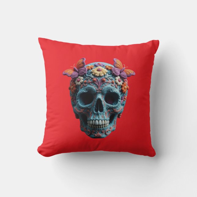 Wool Skull Throw Pillow (Front)