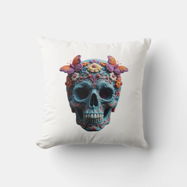 Wool Skull Throw Pillow (Front)