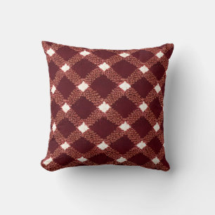 Wool textured maroon cream diamond pattern throw pillow