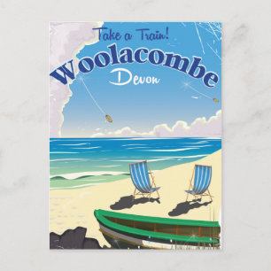 Woolacombe Devon beach travel poster Postcard