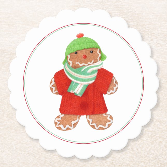 WOOLIE GINGERBREAD Scalloped Round Paper Coasters (Front)