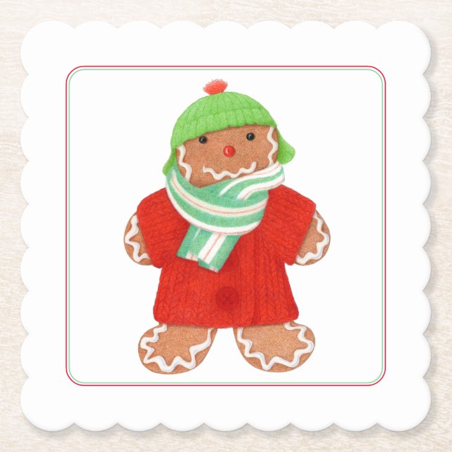WOOLIE GINGERBREAD Scalloped Square Paper Coasters (Front)