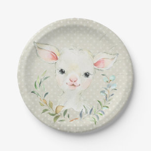Woolie Lambert Neutral Dessert Plate - Baby Shower