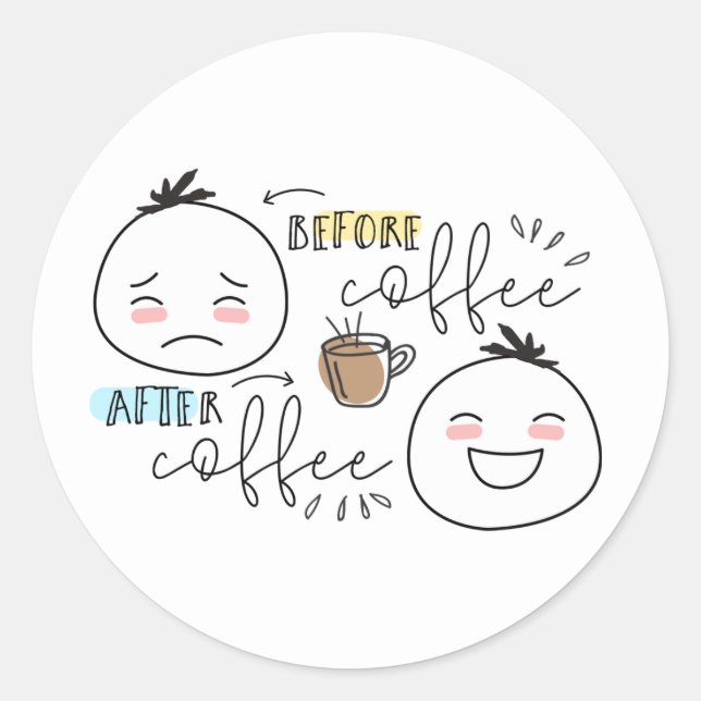 Woolies Before Coffee After Coffee Funny Meme Coff Classic Round Sticker (Front)