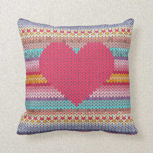 Woollen rainbow heart valentine faux embroidery throw pillow