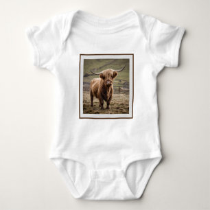 Woolly Brown Highland Cow, Baby Bodysuit