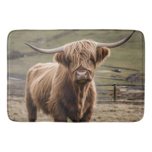 Woolly Brown Highland Cow, Bath Mat